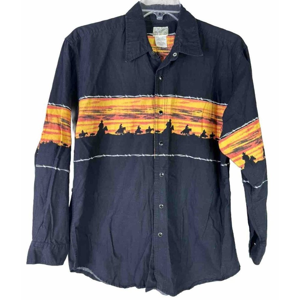 Express Rider Large 100% Cotton Western Snap Sunset Orange Rodeo Cowboy Shirt